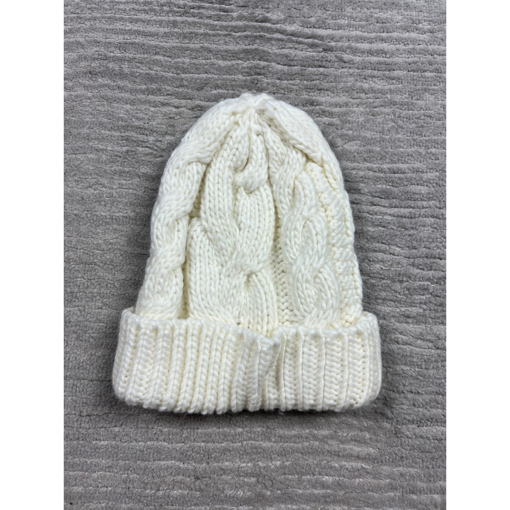 Liz Claiborne Beanie Women One Size Cream White Cable Knit Chunky Winter Hat